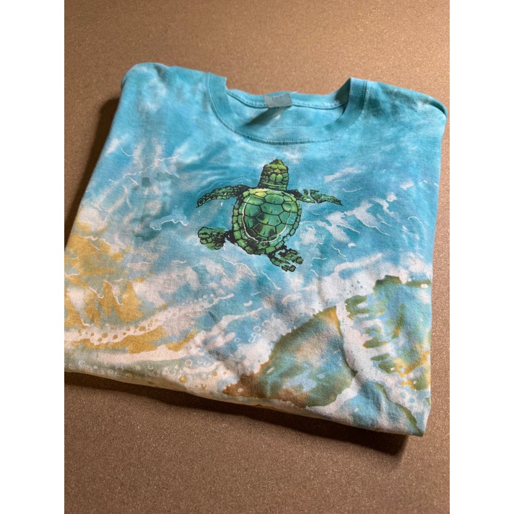 Vintage 1996 Liquid Blue Sea Turtle Beach Tie Dye T-Shirt XL Delta Apparel AOP